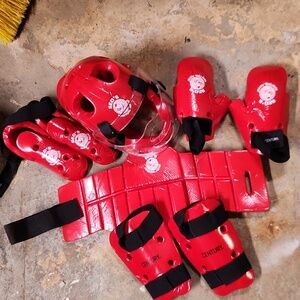 Kids Red Martial Arts Protective Gear Set with Helmet